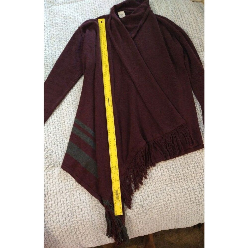 Cabi burgundy fringed cowlneck small sweater Boho Classy Cozy - Picture 9 of 11